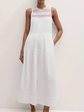 NWT ME+EM Cheesecloth Lace Detail  Soft White Sleeveless Maxi Dress Size 6